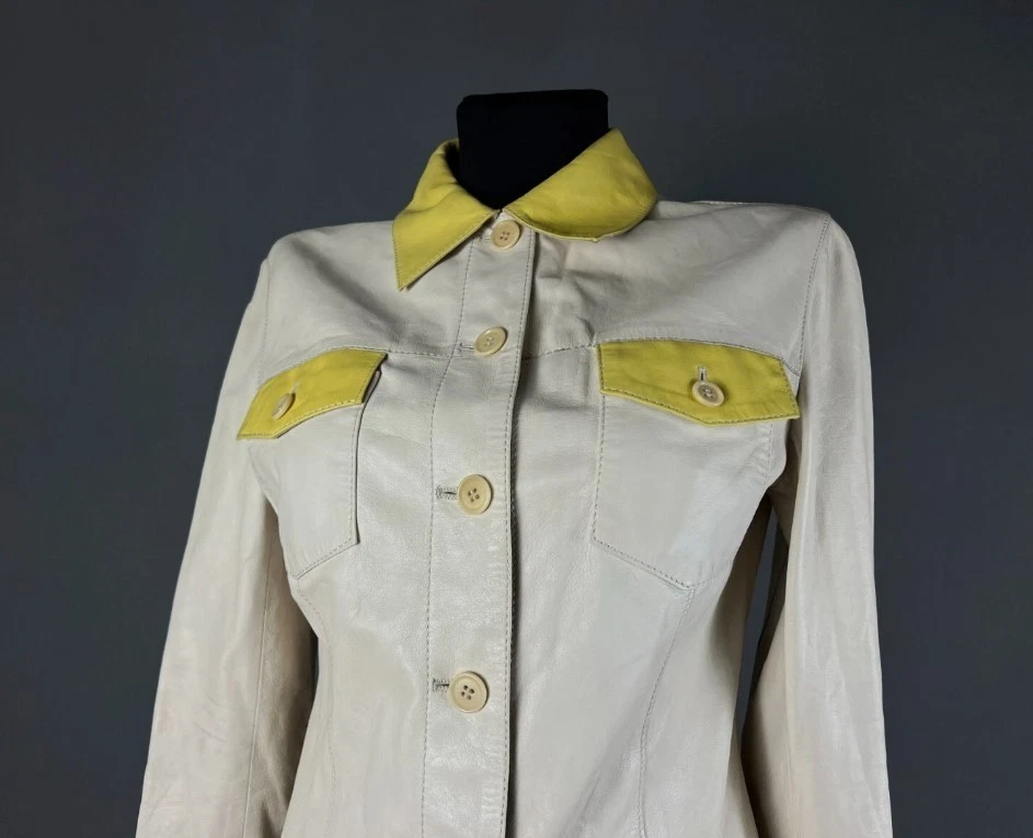 Santacroce Firenze Women’s Fitted Leather Jacket Made in Italy Beige Size 40 - Image 2 of 4