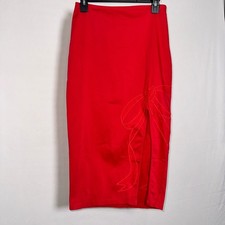 Maeve Anthropologie Red Bow Embroidered Midi Skirt High Slit Small New