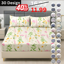 3PCS Fitted Sheet OR Flat Sheet Set Printed Soft Floral Single Double King Size