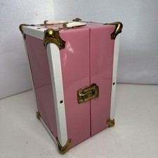 Vintage Atco Doll Storage Steamer Trunk Pink Metal Carrying Handle 10" Tall