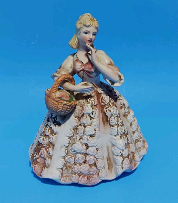 Vintage Lefton Blonde Lady Planter Red Roses Basket 2587 Figure Japan