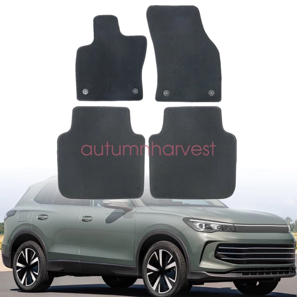New For 2018-2024 VW Tiguan Front & Rear Velour Floor Mats Carpet Black 4PCS - Image 2 of 4