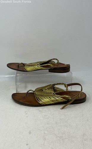 Club BM Womens Gold Tone Leather Buckle Slingback Sandals Size 39
