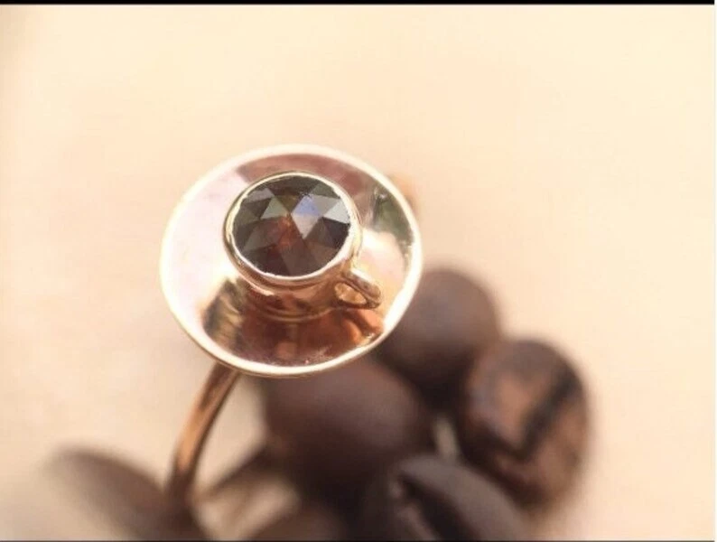 Anillo Cuarzo Ahumado Latón Oro Mujer Anillo Promesa Compromiso Hecho a Mano Regalo para Ella Foto 3 de 4