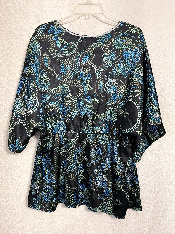 METRO 7 Top Para Mujer 18W/20W Floral Paisley Lentejuelas Cintura Imperio Boho Camisa Sedosa Foto 2 de 4