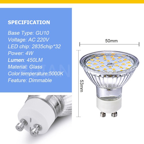 Ruiandsion GU10 2835-SMD LED Dimmable Bulb 5000K Daylight SpotLight Track Light - Picture 3 of 6
