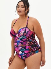 Torrid One Piece Lattice Swimsuit Women's Size 4 D/DD Underwire Tropical Leaf