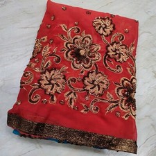 Indian Vintage Bridal Dupatta Sequins Scarf Beaded Georgette Veil Stole Hijab L"