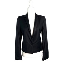 Anne Valerie Hash Super 110s Black Wool Blazer Size 36 Xs Classic Notched Vguc