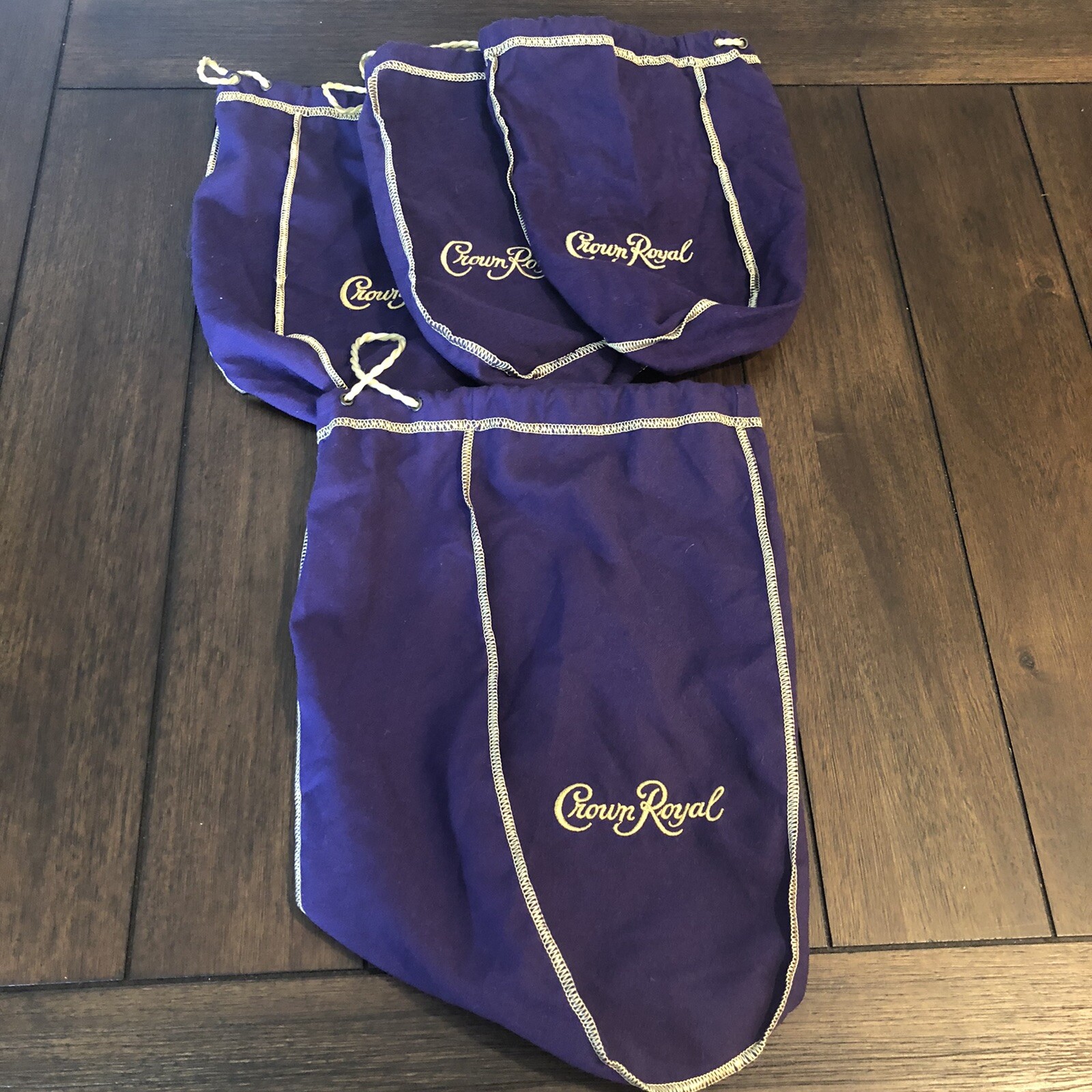 Lot of 4 Crown Royal Bag Purple Gold Drawstring- 2 Separate Sizes EUC-image