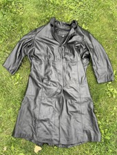 Centigrade Vintage Leather Trench Coat Jacket Black Lined Pockets Duster 3xl