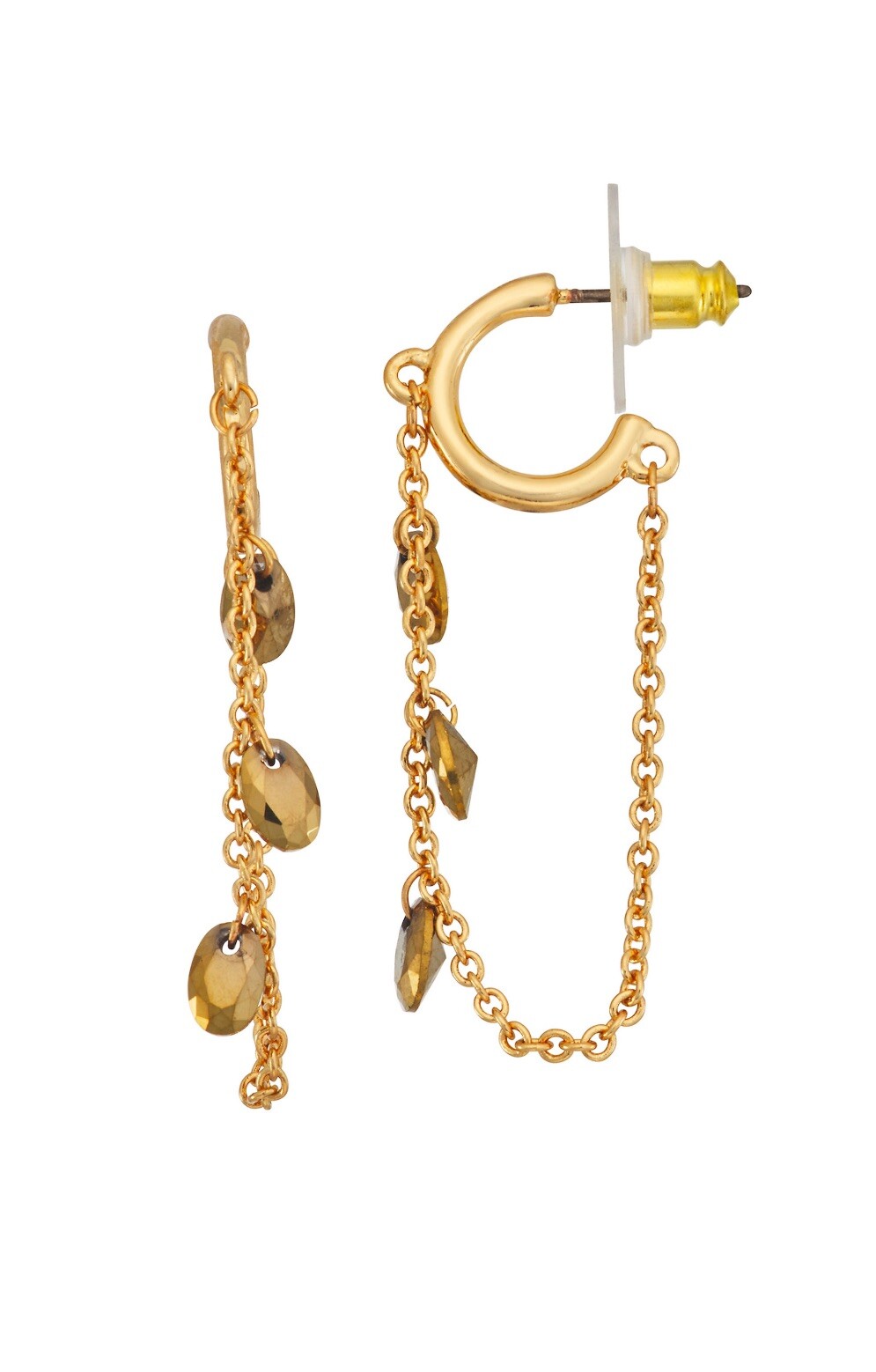 Nine West Gold Tone Linear Hoop and Chain Nickel Safe Earrings  -image
