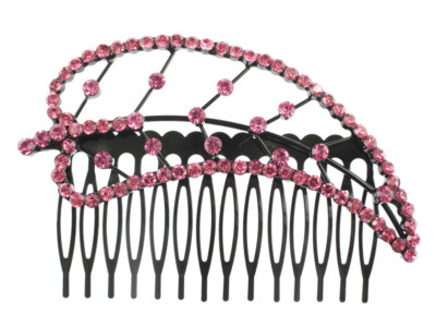 Pink Austrian Rhinestone Crystal Leaf Bridal Hair Comb