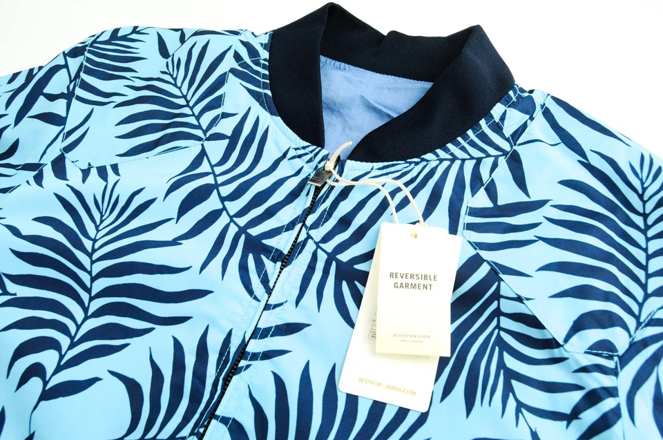 SCOTCH & SODA Men Jacket L Reversible Blue Patterned Cotton Linen - Image 3 of 4