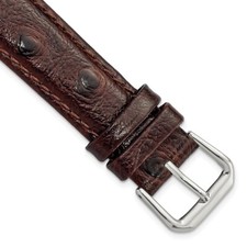 16mm Brown Ostrich-Style Grain Leather Silver-tone Buckle Watch Band