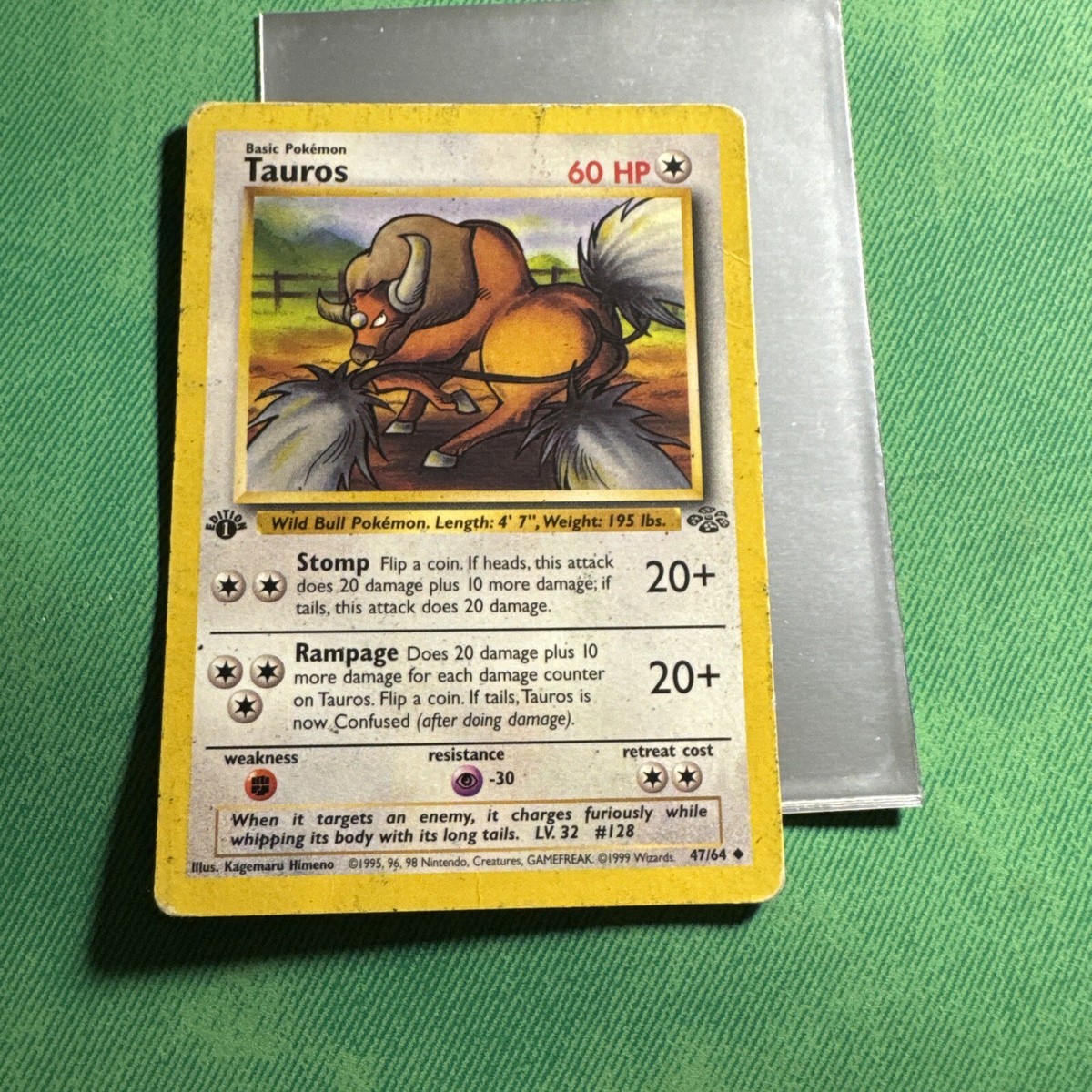 1995 tauros pokemon card value 57/83 RARE Colorless Colorless Knock Over (10) You may discard any Stadium card in play Tauros 1999 Jungle #47/64 Unlimited