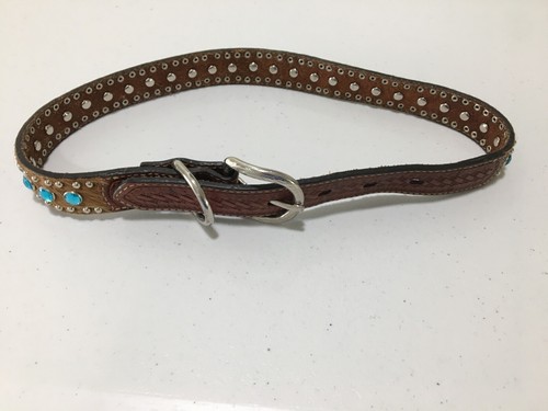 Nocona Child Brown Leather Calf-Hair & Blue Crystals Western Belt Size XL UNISEX - Picture 3 of 21