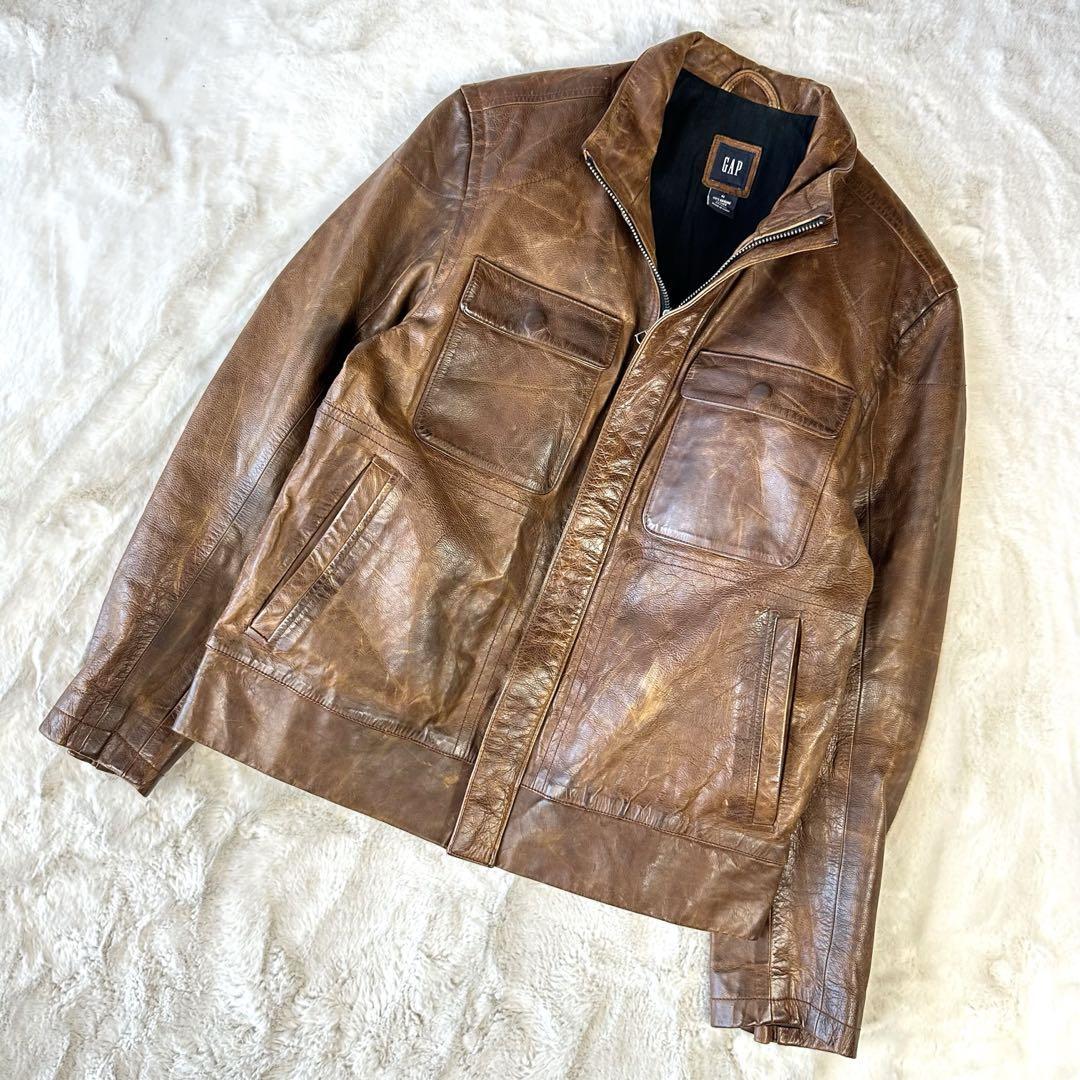 Oldgap L Brown Leather Jacket Full Zip Genuine Vintage Old Tag