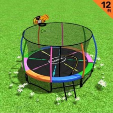 Kahuna Trampoline 12 ft with Basketball Set - Rainbow