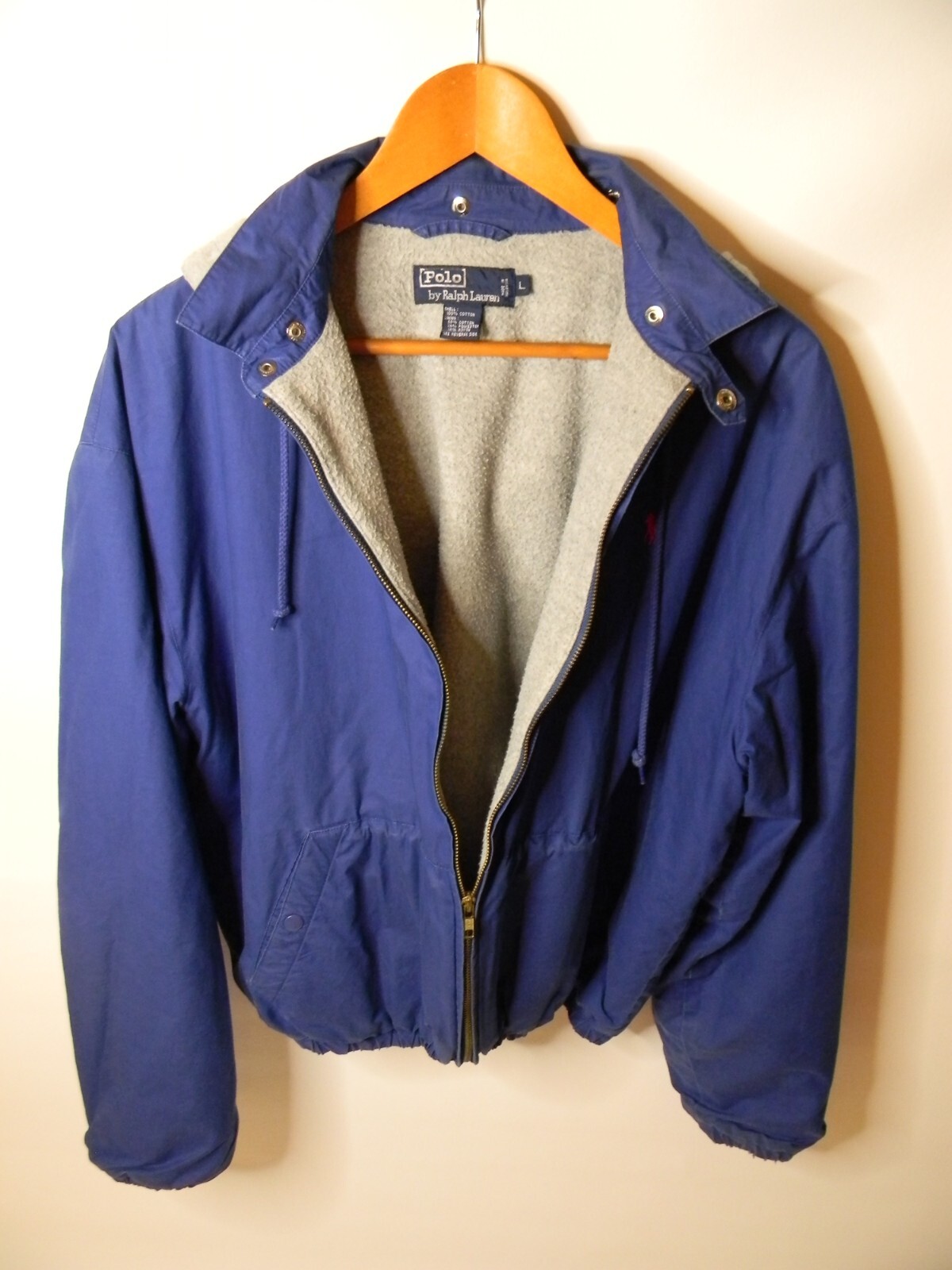 Polo uomo vintage Ralph Lauren blu grigio foderata con cappuccio taglia L rosso pony