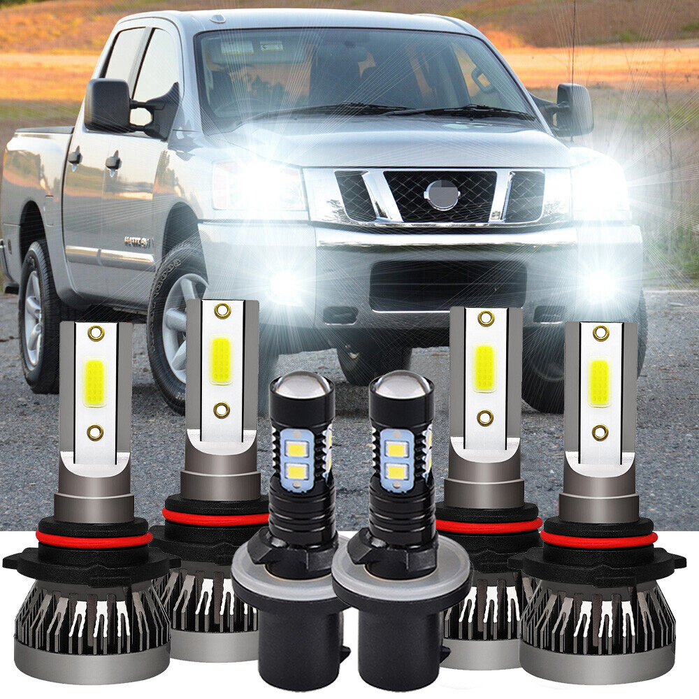 For Nissan Titan 2004-2015 6x Combo LED Headlights High/Low Beam Fog Light Bulbs