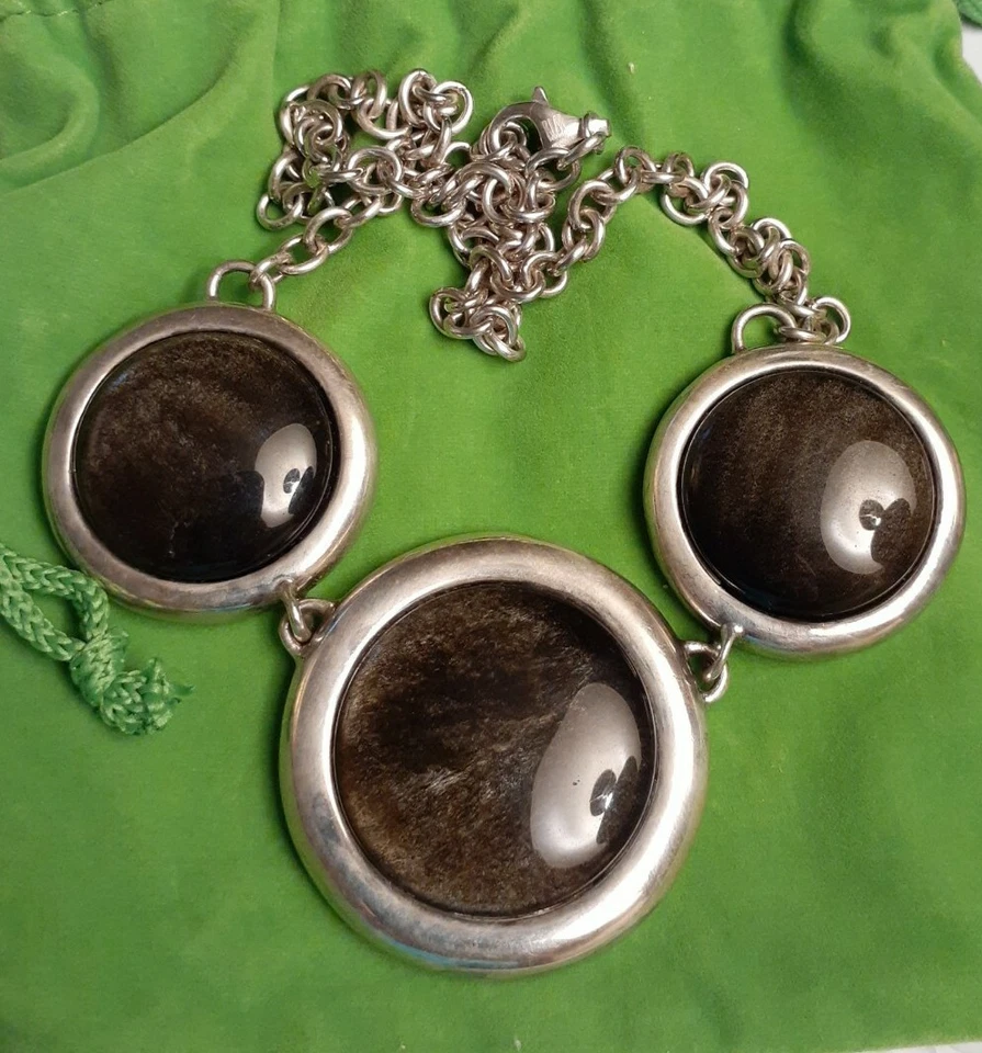Collar de cadena Robert Lee Morris plata esterlina oro obsidiana piedras preciosas 18" Foto 2 de 4