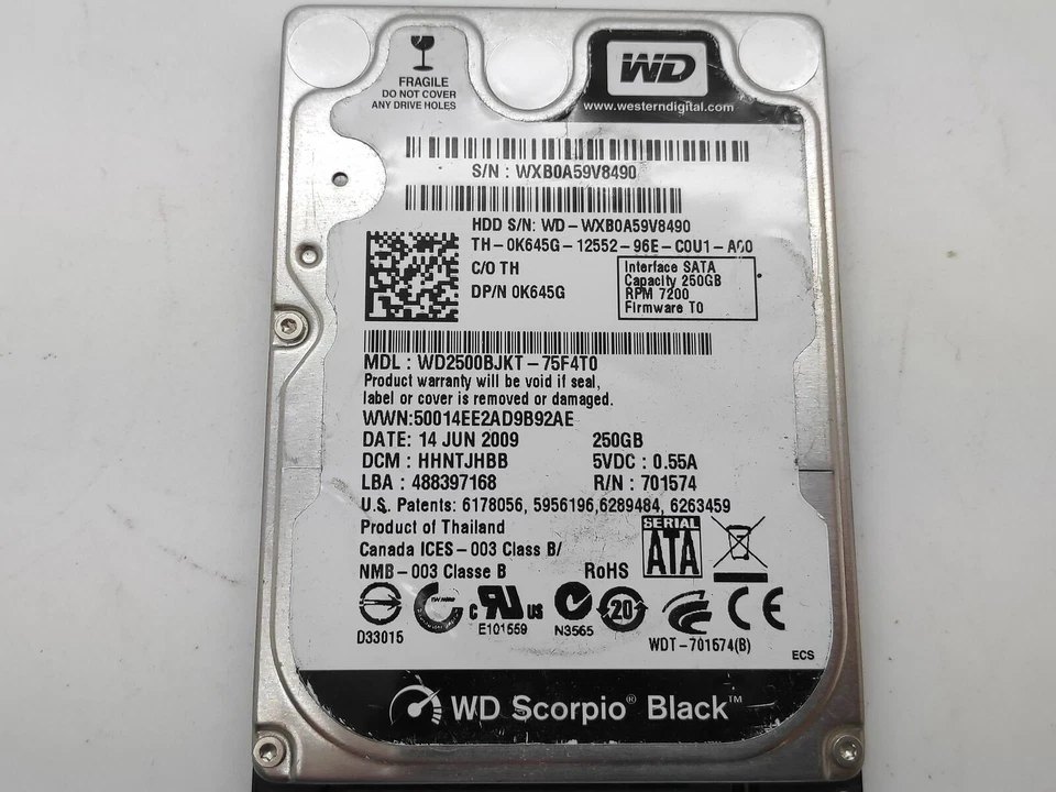 Dell Western Digital 0K645G K645G WD2500BJKT 2.5" 250GB SATA HDD TH-0K645G - Image 3 of 3