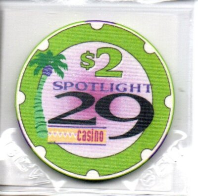 Spotlight 29 Casino California Green 2 Dollar Gaming Chip as pictured