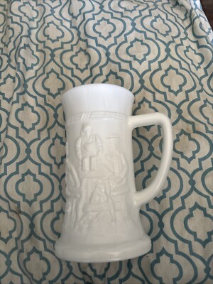 Federal Milk Glass Stein Mug w/Tavern Scene 6''h x 4.5''w W/ Handle x 3.5 Diam