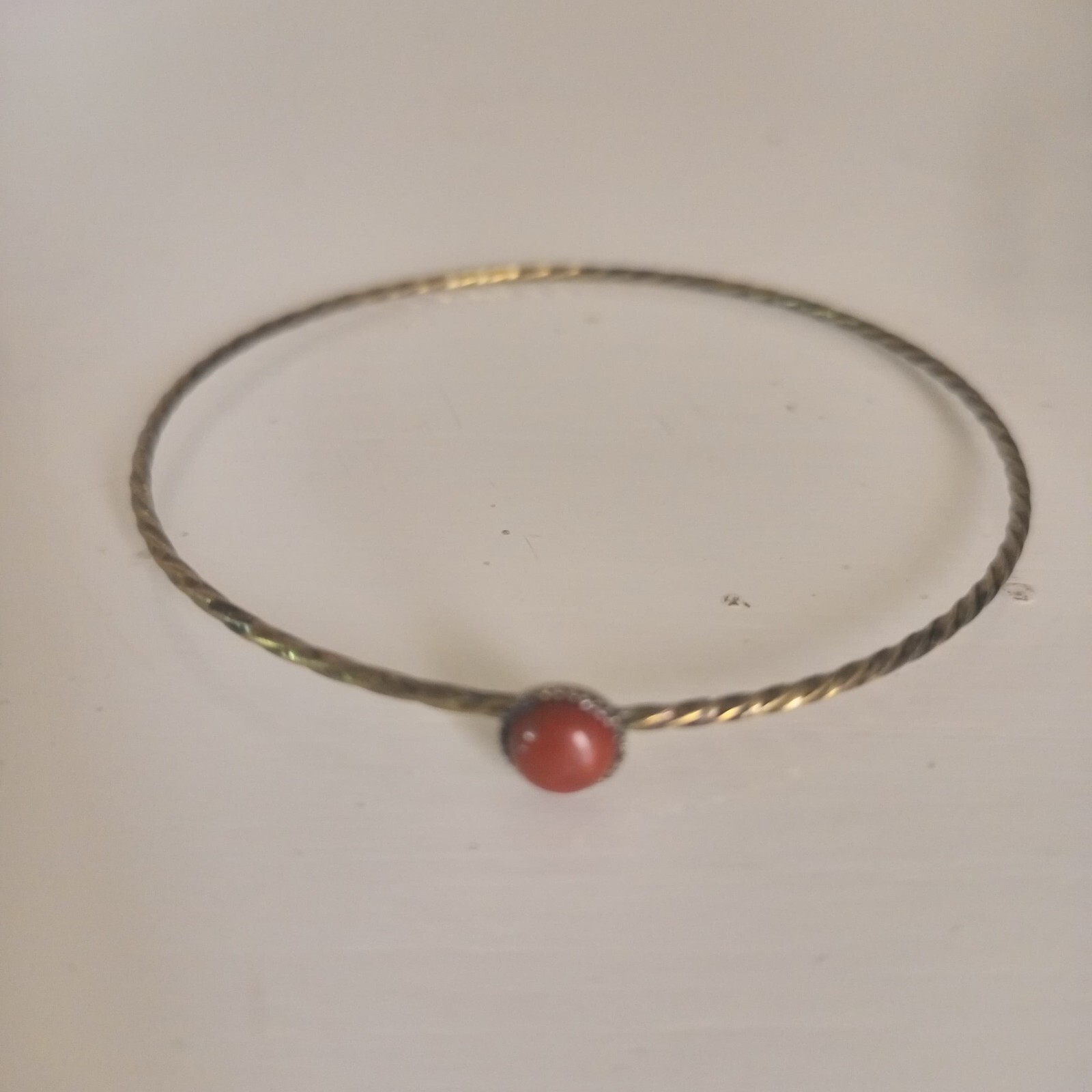 Thin vintage Solid Brass Bangle Bracelet with Bro… - image 1