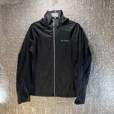 Columbia Windbreaker Small Black Nylon Full Zip Lightweight Hooded Pockets