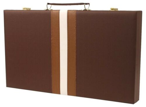 DA VINCI Large 16 inch Leatherette Backgammon Set, Brown - Picture 2 of 3