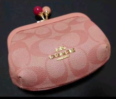 COACH Pink Signature Logo Purse Coin Case Kiss Lock Rare New | eBay