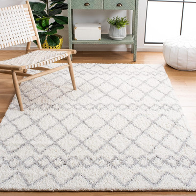 Ivory & Light Grey Berber Shag Area Rug 6' x 9' - Moroccan Boho Design
