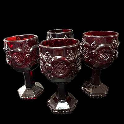 Cape Cod Royal Ruby 4 1/2 Inch Goblet Cordial Wine Red Avon Set Of 4