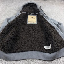 VINTAGE Hollister Hoodie Mens Large Gray Sherpa Fur Lined Strands Point Y2k