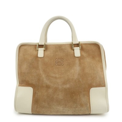 LOEWE Anagram Leather Amazona 32 Hand Bag Tote Bag Beige Ivory Auth Used F/S