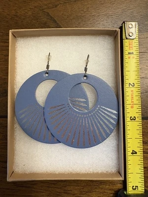 *Nickel & Suede* Nova Earring - Medium - Cornflower Blue - Sunburst - EUC - Image 1 of 2