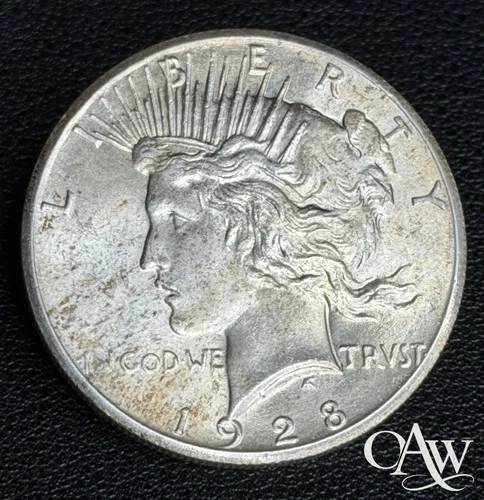 1928 P PEACE SILVER DOLLAR *KEY DATE* HIGH GRADE MS++++ FROSTY UNC BU TONING