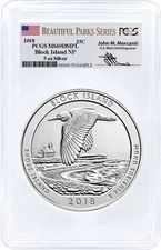 2018 ATB 5oz Silver Block Island PCGS MS69 DMPL Mercanti Signature