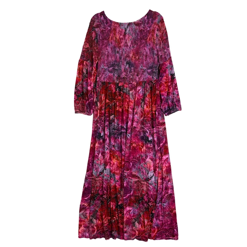 Soft Surroundings Maxi Dress Dark Floral Bohemian Women's sz L smocked romantic - Image 2 of 4