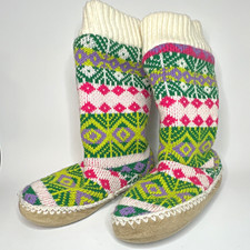 Old Navy Women's Fair Isle Knit Bootie Slippers 7 Multicolor Lined Faux Fur
