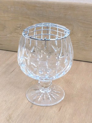 ROYAL BRIERLEY Hand cut CRYSTAL Rose Vase / Bowl with Metal ''Frog''    16cm Tall