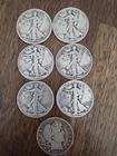 Lot of 7 Walking Liberty Silver Half Dollar 1 Barber 90% Silver 1935 36 40 42 43
