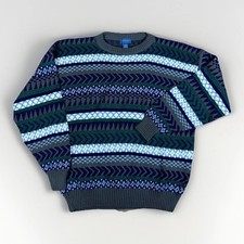 Vintage Towncraft Knit Sweater Grandpa Geometric Striped Acrylic Size Men  s L