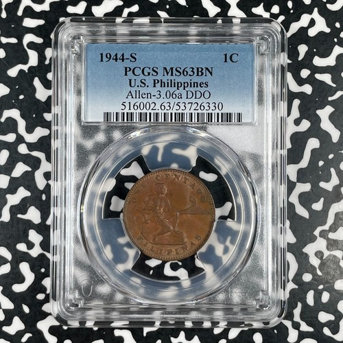 1944-S U.S. Philippines 1 Centavo PCGS MS63BN Lot#G3872 Allen-3.06a DDO