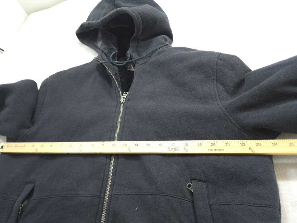 Armani Exchange Hoodie Extra Large Blue Jacket Heavy Faux Fur Full Zip Bomber - Image 4 of 4