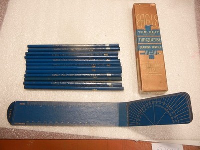 12 EAGLE TURQUOISE #5H WOOD DRAWING PENCILS WITH BOX AND INSERT