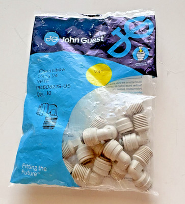 John Guest PI480822S Pack of 10 Tube Fitting Rigid Fixed Elbow 1/4'' x 1/4'' NEW