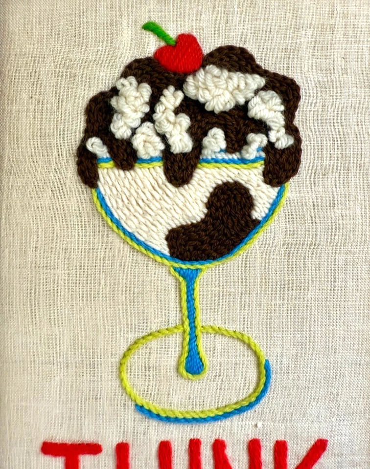 Vintage Framed Longstitch Embroidery Art Think Thin Dessert Diet Food Kitschy - Image 2 of 4